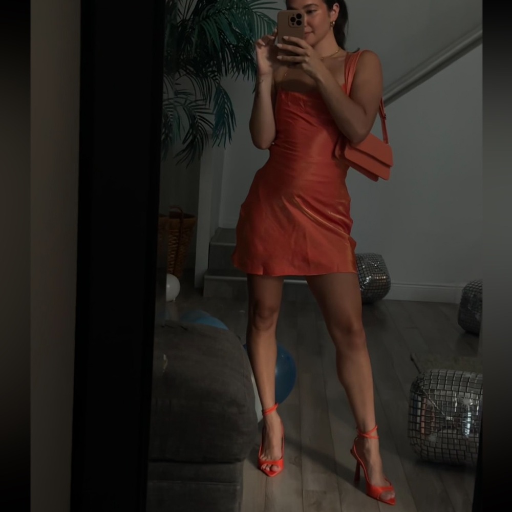 That’s So Fetch Olivia Slip Dress: Satin Orange Shimmer